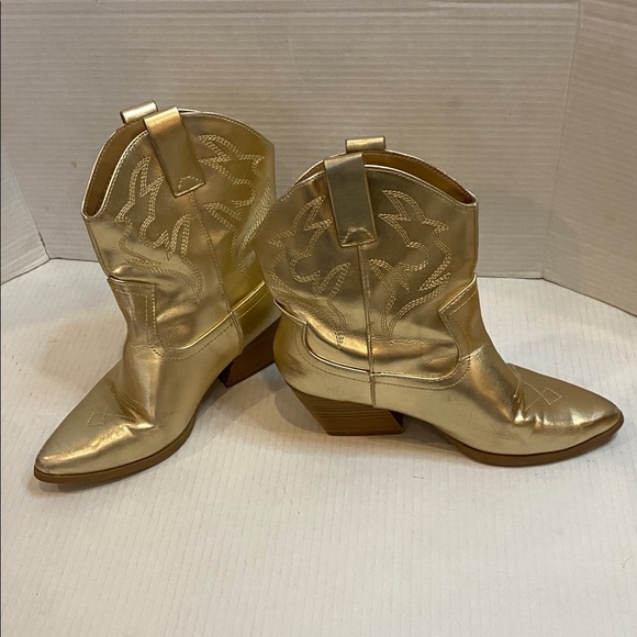 GOLD BLAZING Soda Cowboy Western Stitched Ankle Boots Pointy Toe Booties Size 8 - Picture 17 of 17